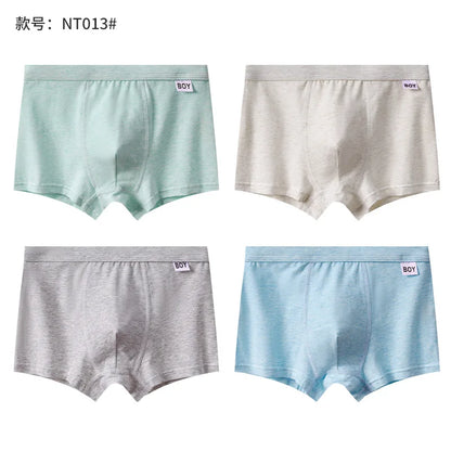 Ropa interior de algodón transpirable para niños, calzoncillos Boxer suaves para adolescentes obesos, niños grandes, estudiantes, período de desarrollo juvenil, 4 Uds.