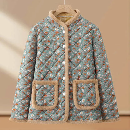 Chaqueta de algodón con estampado floral y forro polar grueso para mujeres de mediana edad y mayores, ropa de abrigo cálida p...