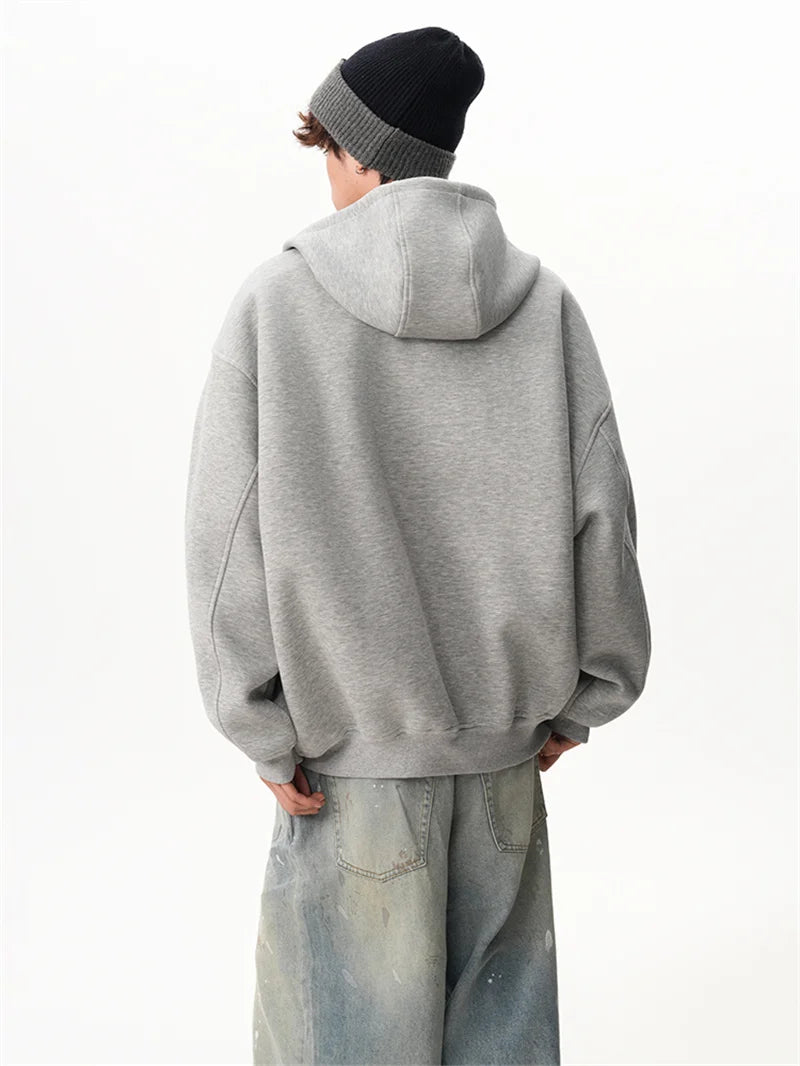 Sudaderas con capucha y cremallera de Color liso para hombre, sudaderas con capucha de moda de venta al por menor Retro, chándal informal de algodón de gran tamaño, novedad de 2026