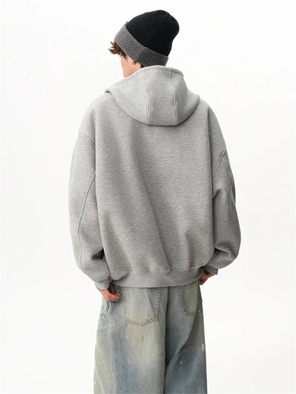 Sudaderas con capucha y cremallera de Color liso para hombre, sudaderas con capucha de moda de venta al por menor Retro, chándal informal de algodón de gran tamaño, novedad de 2026