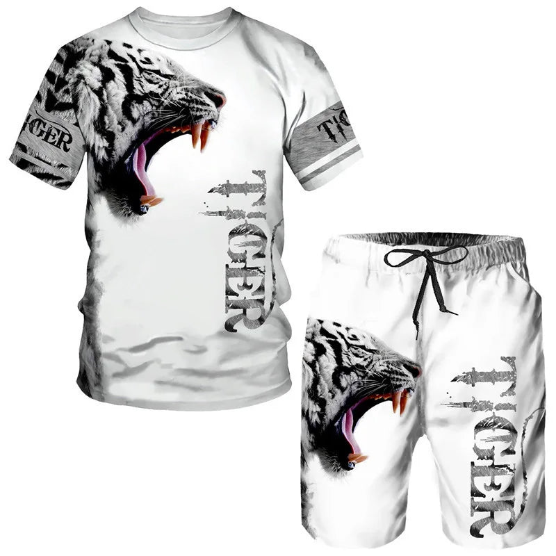Camisetas con estampado 3D de tigre Animal, conjuntos de pantalones cortos, chándales para hombre, camiseta de manga corta de gran tamaño, conjunto de pantalones, trajes para hombre, ropa