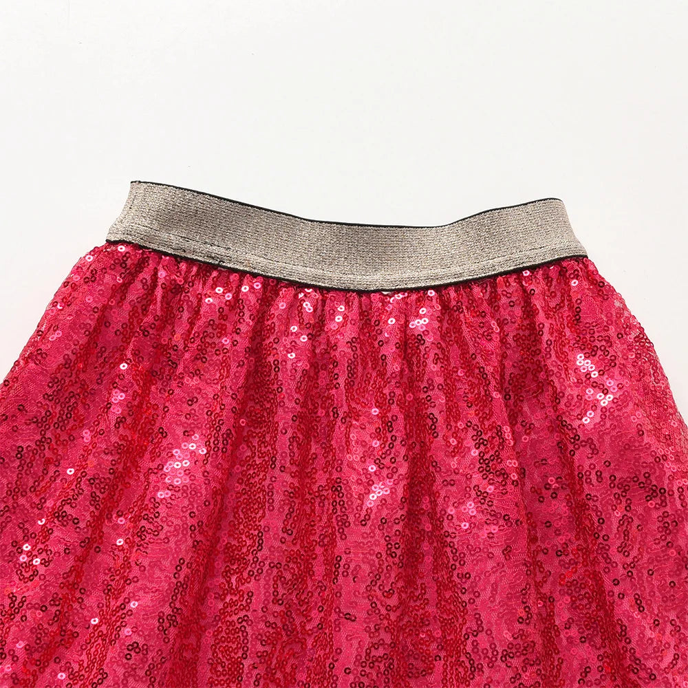 VIKITA-faldas rojas con lentejuelas para niñas y adolescentes, minifalda de Ballet para actuación de fiesta de cumpleaños de princesa brillante, 3-7 años
