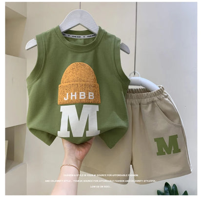 Children's Clothing Set Summer 2024 New Fashionable Boys and Baby Sleeveless T-shirt and Shorts 2-piece Set Kids Outfits