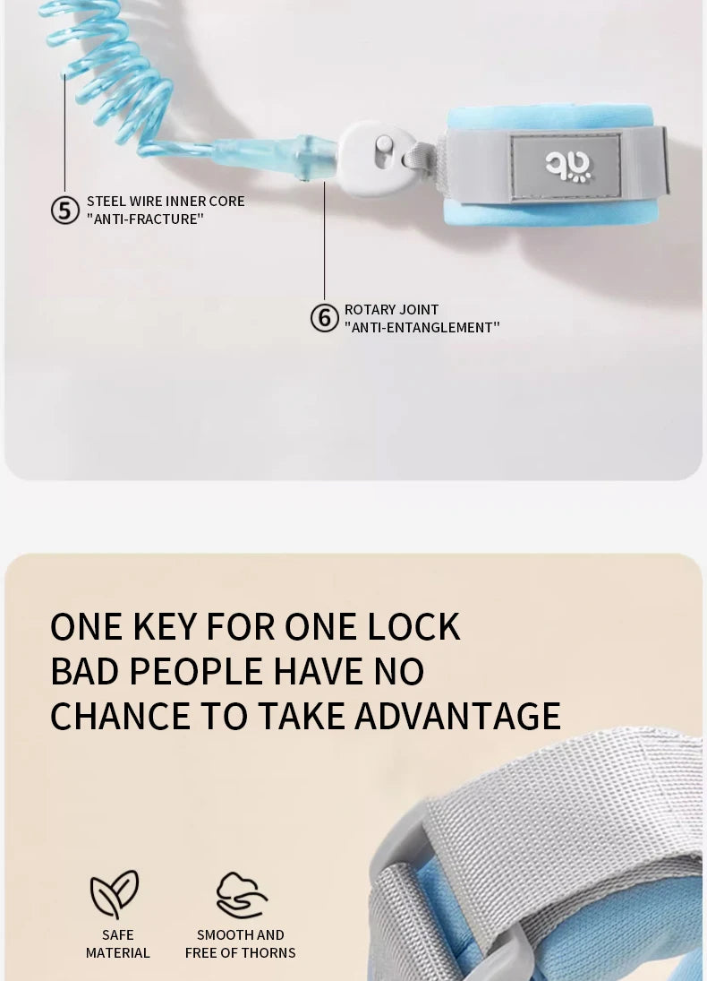 Pulsera antipérdida con bloqueo de seguridad de 1,5 m, pulsera para niños, cuerda de seguridad, pulsera para bebé, pulsera antipérdida para exteriores, cuerda de tracción