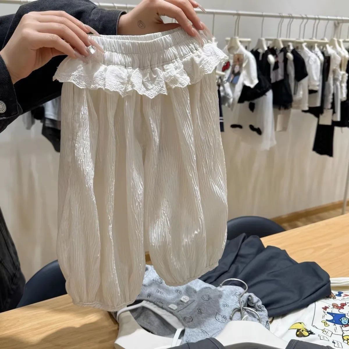 Pantalones informales finos para niñas, novedad de verano, pantalones con cordón de encaje para niños, pantalones de fondo coreanos