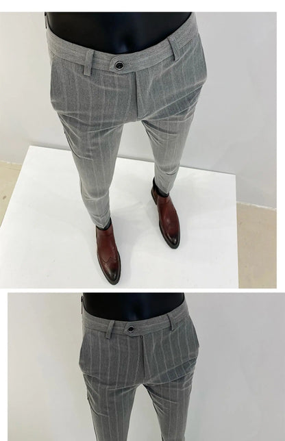 Pantalones de traje a rayas para hombre, pantalón de vestir Social para oficina de negocios, informal, ajustado, para boda, 2022