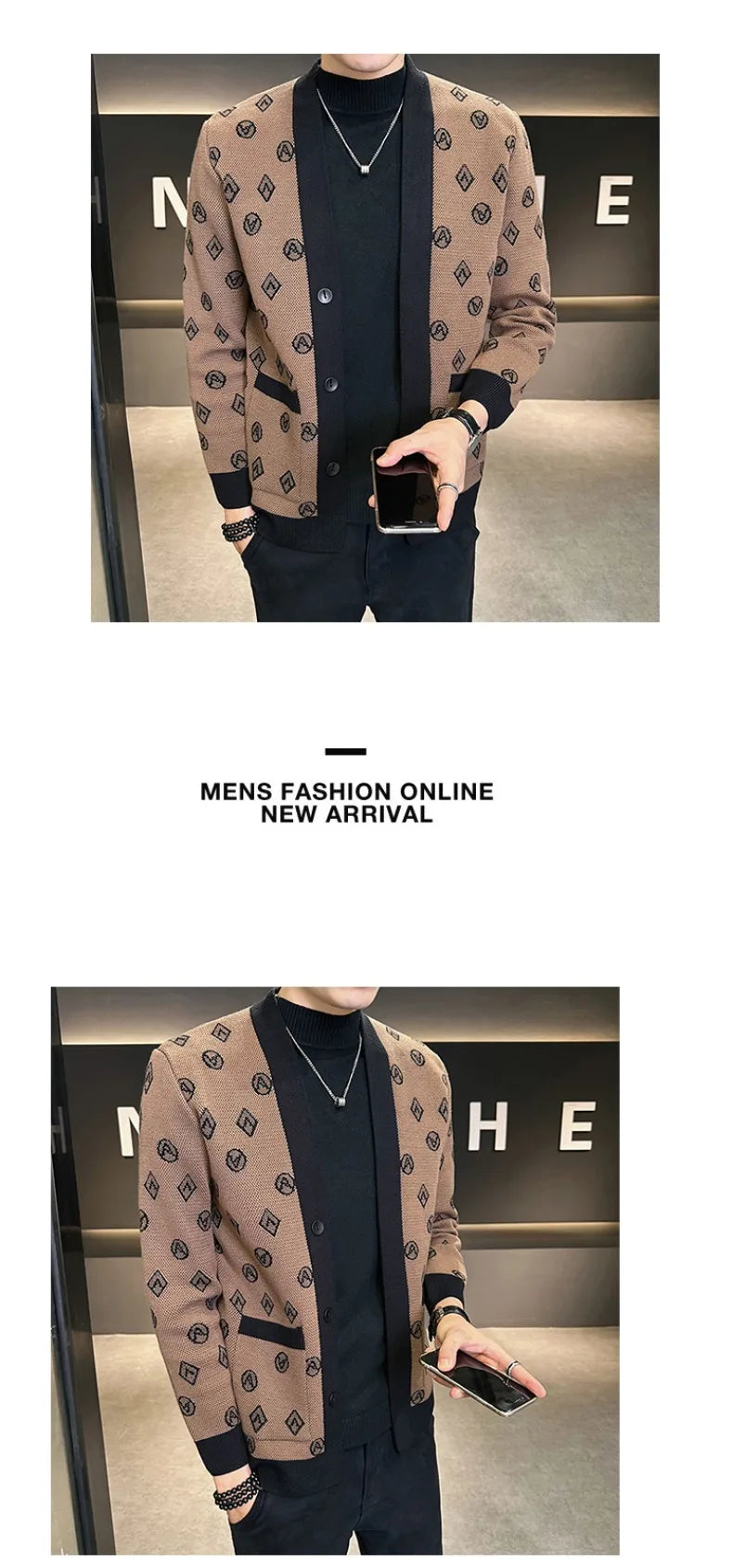 Cárdigan de punto de Jacquard para hombre, chaquetas informales de negocios, abrigos con botones, ropa de M-4XL, otoño