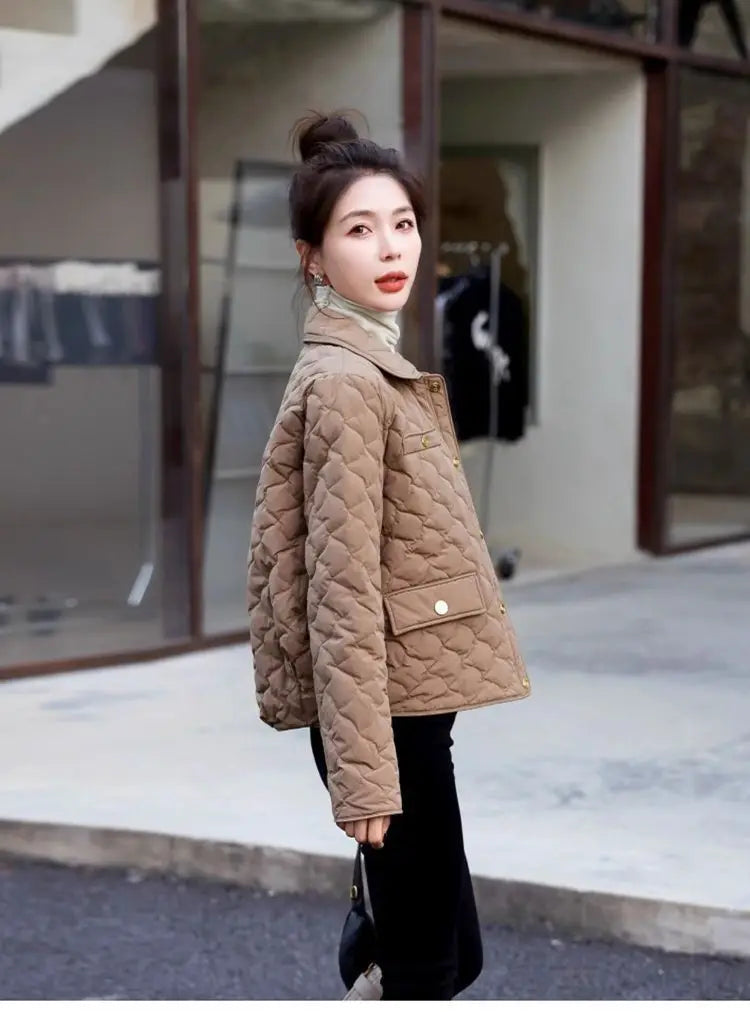 Chaqueta Corta Ligera de Algodón para Mujer, Talla Pequeña, Acolchada, para Invierno, con Cierre de Cremallera, Estilo Moderno