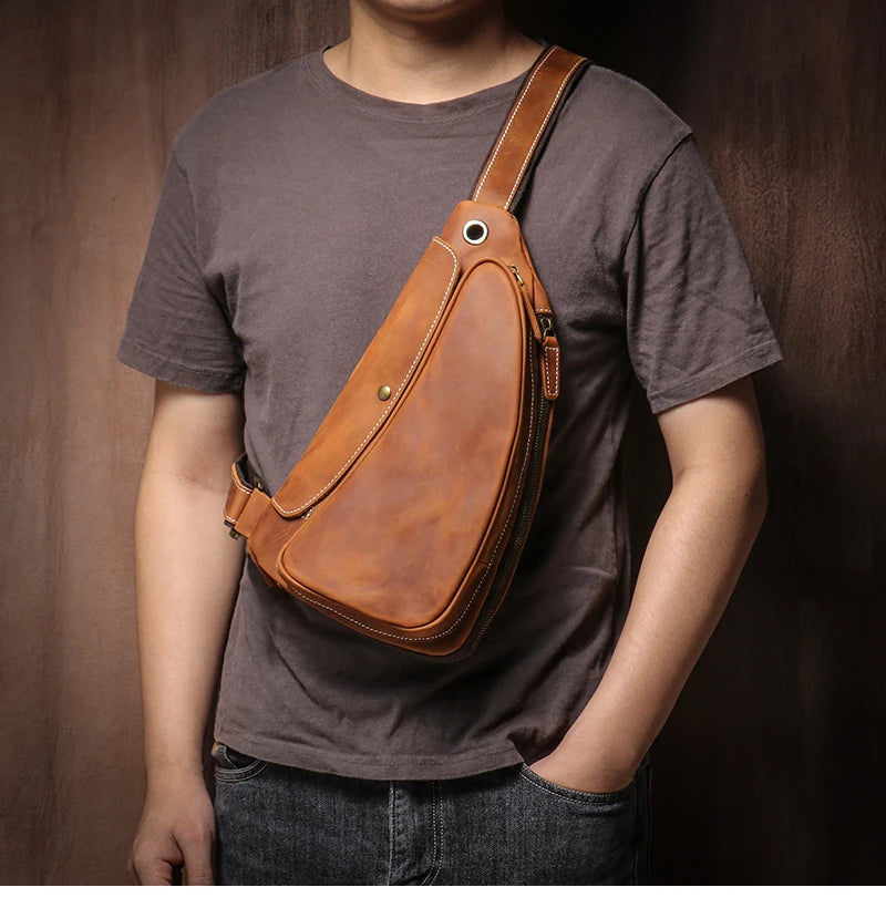 Guro-bolso de pecho de viaje de cuero genuino de alta calidad para hombre, satchel de lujo, cruzado de tendencia Vintage, bolsos de tirantes para deportes al aire libre de fin de semana