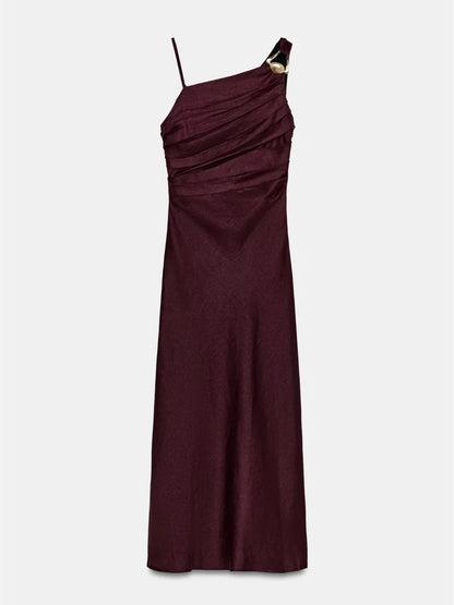 Vestido Midi Elegante para Mujer – Diseño Asimétrico, Tirante Delgado y Estilo Moderno