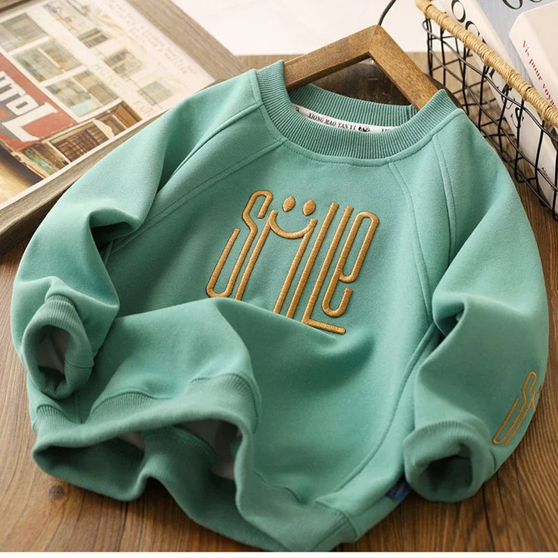 4-12 años adolescentes niños Shrit primavera otoño sudadera con letras sólidas para niños guapos niños deportes Casual Pullove
