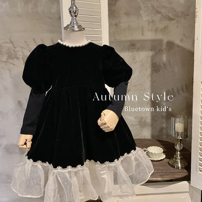 Ropa de otoño para niños, falda de princesa para niñas, vestido negro a la moda, falda de princesa de cumpleaños para bebés, 2024