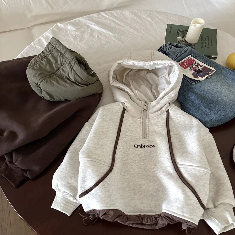 2025 Otoño Invierno niños sudadera de terciopelo niño con capucha Tops ropa para niños niñas Casual pulóver sudaderas con capucha con letras