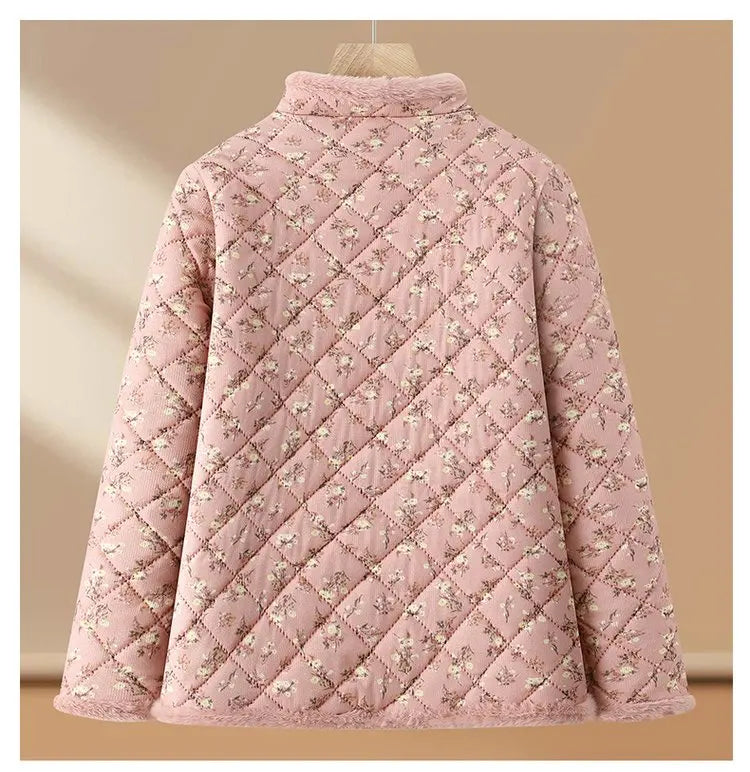Chaqueta de algodón con estampado floral y forro polar grueso para mujeres de mediana edad y mayores, ropa de abrigo cálida p...