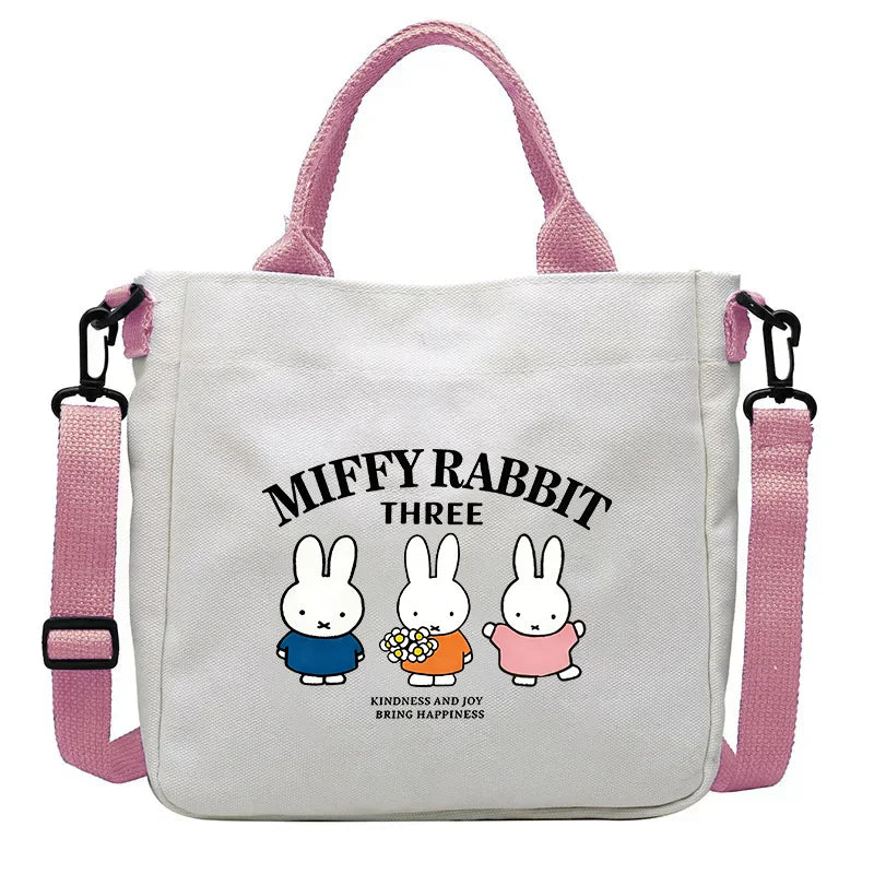 Bolso de Mano con Diseño de Conejo Miffy, Gran Capacidad, Lona, Bandolera, para Estudiantes, Mochila Escolar con Dibujos Animados