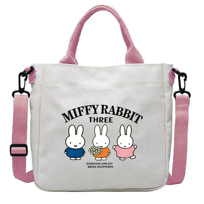 Bolso de Mano con Diseño de Conejo Miffy, Gran Capacidad, Lona, Bandolera, para Estudiantes, Mochila Escolar con Dibujos Animados