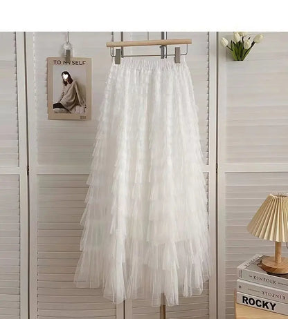 Falda larga de tul de talla grande para mujer, cintura alta, estilo A, con capas, elegante, para 200 libras, estilo coreano, ...
