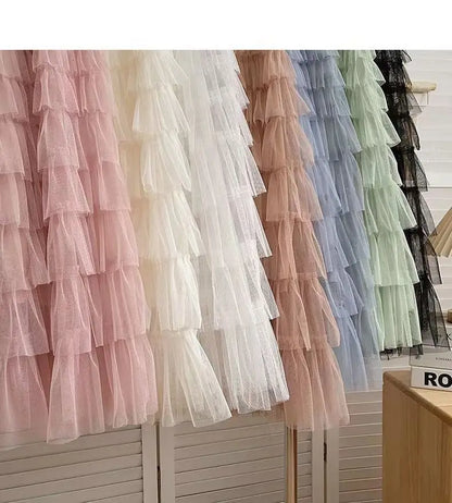 Falda larga de tul de talla grande para mujer, cintura alta, estilo A, con capas, elegante, para 200 libras, estilo coreano, ...