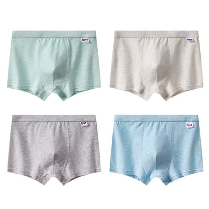 Ropa interior de algodón transpirable para niños, calzoncillos Boxer suaves para adolescentes obesos, niños grandes, estudiantes, período de desarrollo juvenil, 4 Uds.