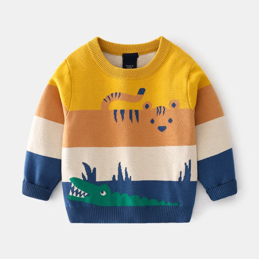 Suéter de invierno para niños, ropa de punto a rayas con dibujos de animales para niños y niñas, ropa de manga larga de 2 a 6 años, suéteres para bebés, Tops para niños