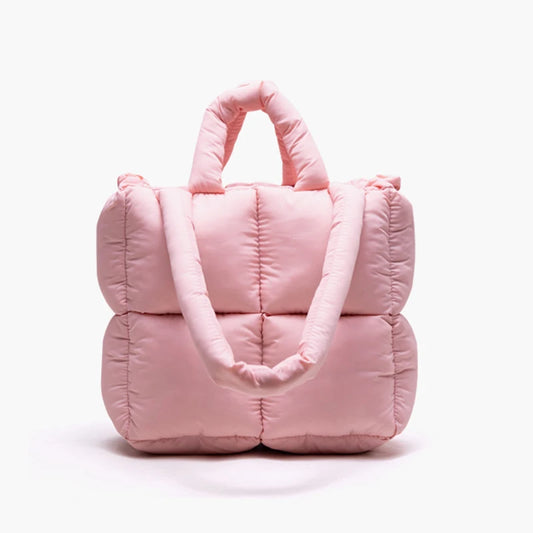 Bolso de hombro acampanado de diseñador para mujer, bolso acolchado de algodón con relleno de plumas, bolso de gran capacidad, bolso de compras de invierno