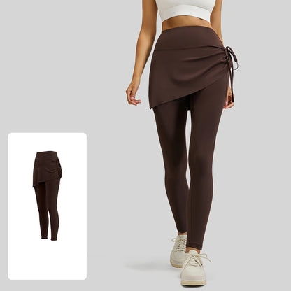 BIVIGAOS-mallas de Yoga plisadas con cordón para mujer, falda, pantalones falsos de dos piezas, mallas deportivas elásticas de cintura alta para primavera
