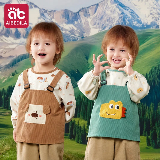 AIBEDILA, monos para comer para bebés, Baberos impermeables antisuciedad, delantales con bolsillo de arroz de estilo occidental para niños, Otoño Invierno
