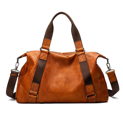 Bolso de viaje para hombre, bolso de equipaje de cuero genuino para hombre, mochila de viaje Vintage, bolsos grandes de cuero de vaca duradero para fin de semana para hombre # Co