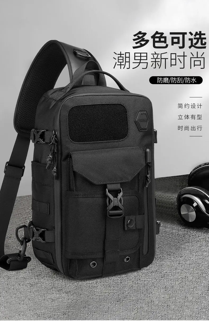 OZUKO-Bolso cruzado de hombro para hombre, bolsa de pecho, impermeable, táctico, cintura, bandolera, cremallera, moda, deportes al aire libre, negro