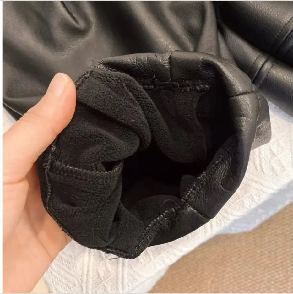 Children's Winter Leather Pants New Style for Boys and Girls with Velvet Thickened Warm Loose Pants