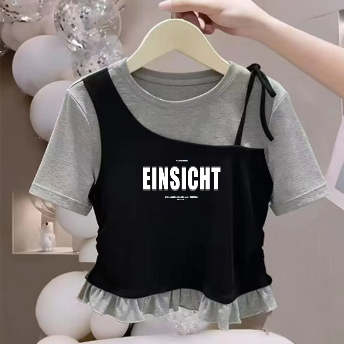 Camiseta de Manga Corta para Niñas, Algodón Puro, Dobladillo con Volantes, Estilo Corto, Verano, Casual, Ropa Infantil, Trans...
