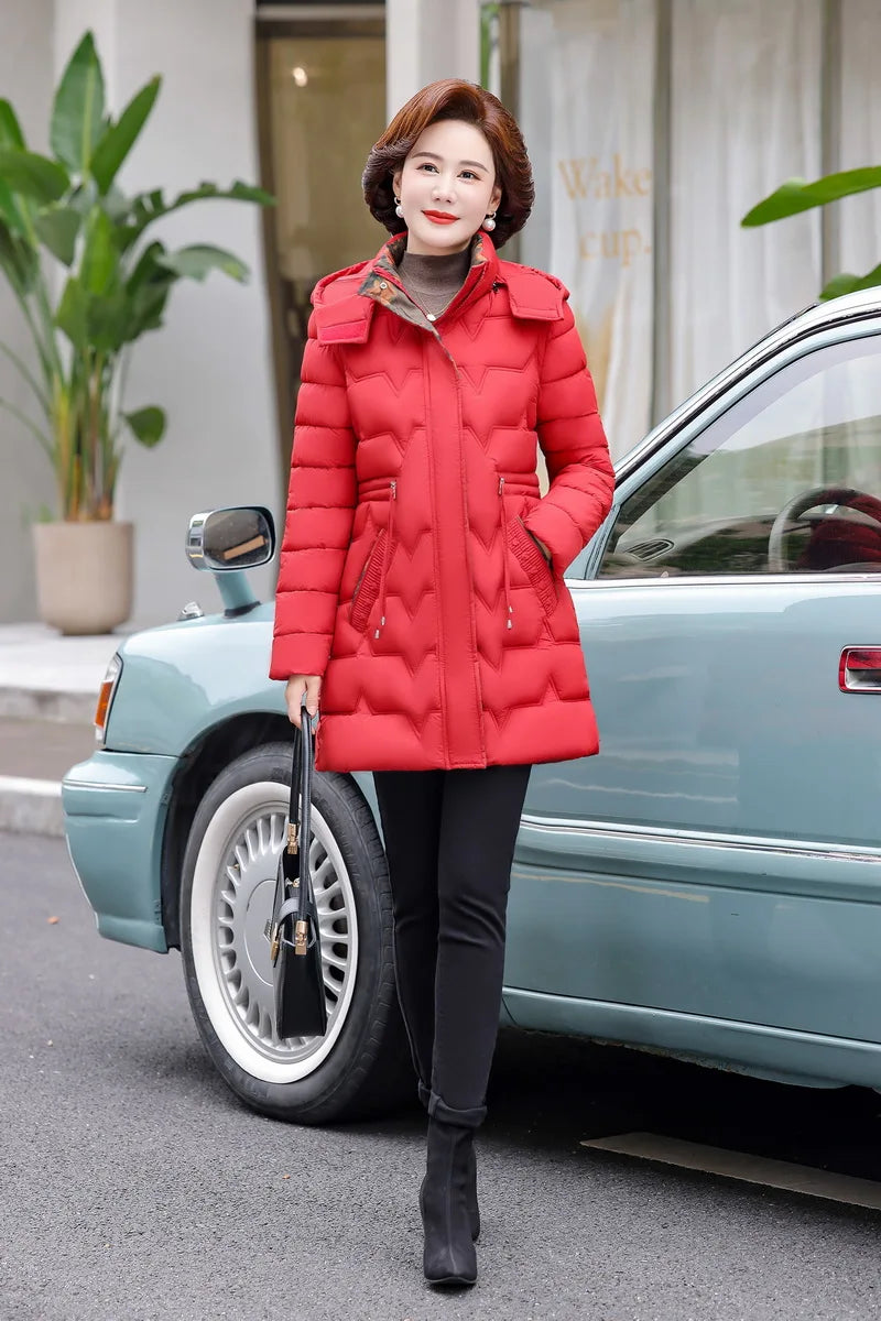 Chaqueta Larga de Algodón Grueso para Mujer, Acolchada, Ajustada, con Cintura Ajustable, Manga Larga, Cierre de Cremallera