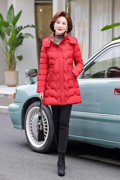 Chaqueta Larga de Algodón Grueso para Mujer, Acolchada, Ajustada, con Cintura Ajustable, Manga Larga, Cierre de Cremallera