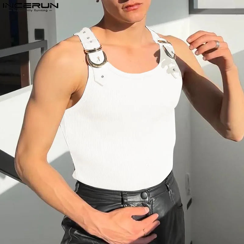 Fashion Men Tank Tops Casual Style Tops INCERUN New Style Men's Mesh Vests Streetwear Solid Color Casual Men Clothing S-5XL