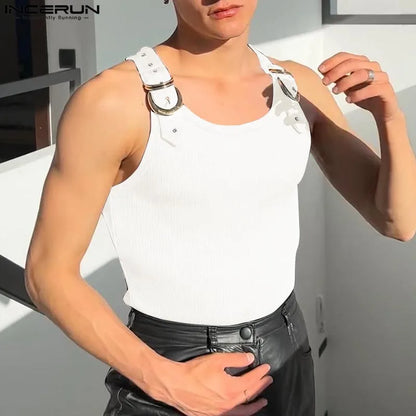 Fashion Men Tank Tops Casual Style Tops INCERUN New Style Men's Mesh Vests Streetwear Solid Color Casual Men Clothing S-5XL