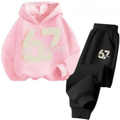 67 conjunto de sudaderas con capucha elegantes para niños de 4 a 13 años, ropa de calle coreana, chándal de bloque, sudadera cómoda a la moda para niños, conjuntos de 2 uds, traje de pantalón