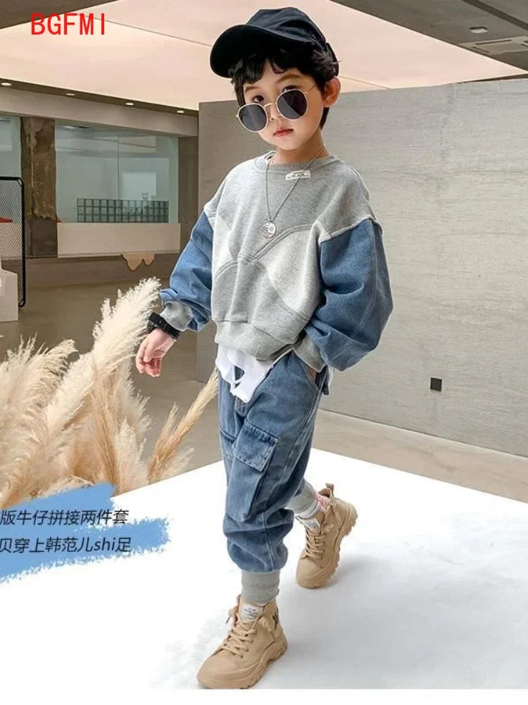 Conjuntos de Ropa de Moda para Bebés de 2 a 8 Años, Primavera Otoño 2026, Traje de Mezclilla Estilo Coreano para Niños, Conjunto de Dos Piezas, Top + Pantalón