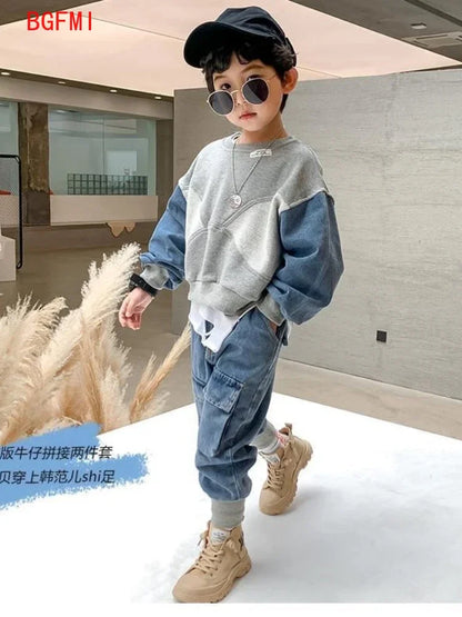 Conjuntos de Ropa de Moda para Bebés de 2 a 8 Años, Primavera Otoño 2026, Traje de Mezclilla Estilo Coreano para Niños, Conjunto de Dos Piezas, Top + Pantalón