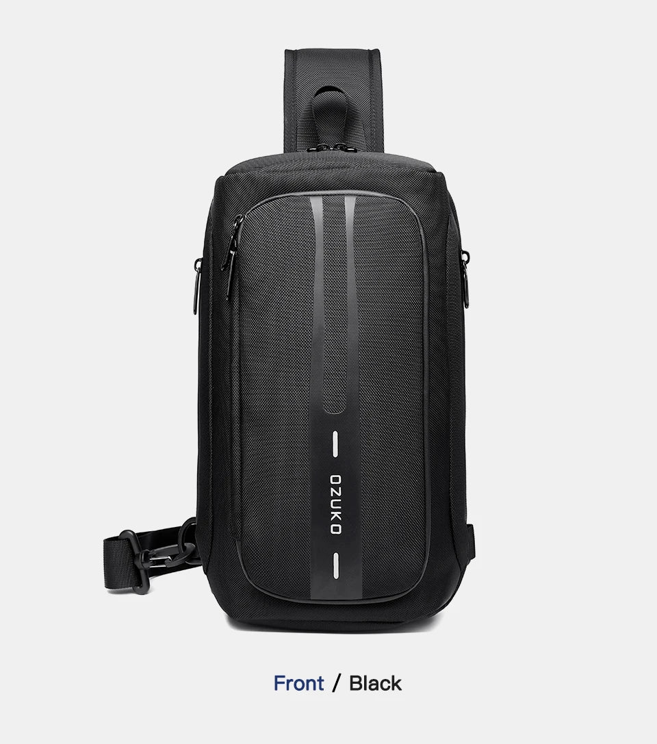 OZUKO-Bolso bandolera informal con carga USB para hombre, bandolera multifunción, bandolera antirrobo, bolso impermeable para hombre