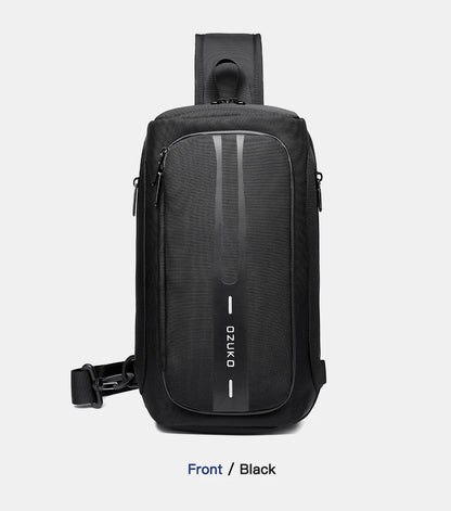 OZUKO-Bolso bandolera informal con carga USB para hombre, bandolera multifunción, bandolera antirrobo, bolso impermeable para hombre