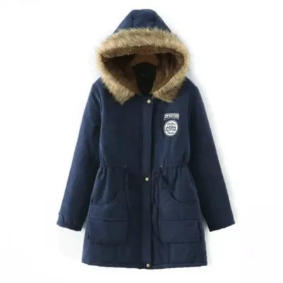 Women's Winter Long Jacket Hooded Overcoat Warm Fluffy Coats Zipper Closure Cotton Thickened Regular Length Coat