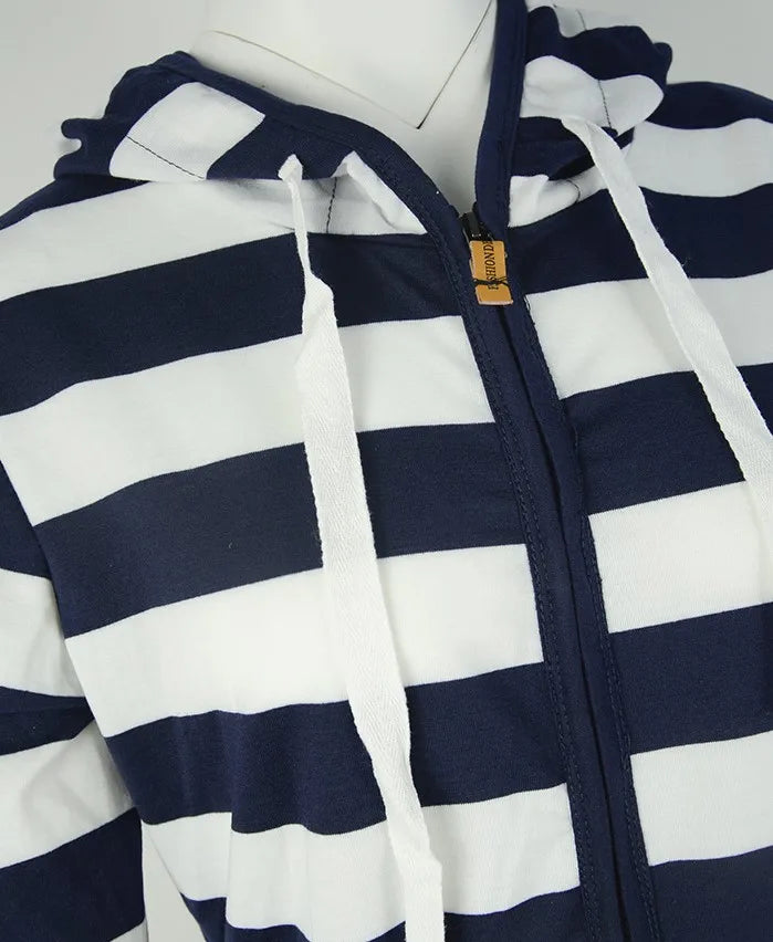 2020ebay Sudadera con capucha a rayas de manga larga para mujer, talla grande, estilo informal, de una sola pieza, material d...