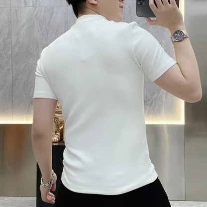 Camiseta de lujo con diamantes de imitación para hombre, camiseta informal ajustada de manga corta con cuello redondo, camiseta Social de negocios, ropa para hombre