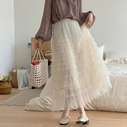 Falda larga de tul de talla grande para mujer, cintura alta, estilo A, con capas, elegante, para 200 libras, estilo coreano, ...