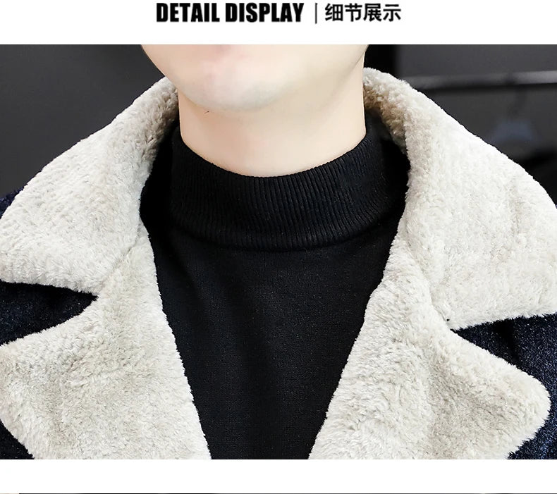 Chaquetas de lana de invierno coreanas para hombres, chaqueta de mezcla de lana gruesa de felpa con solapa, gabardina larga informal de negocios, abrigo de calle
