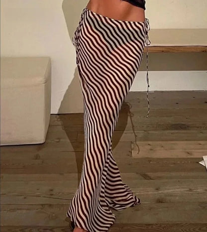Falda larga holgada a rayas para mujer, elegante y versátil, diseño de cintura media, colección de otoño, falda larga de otro...
