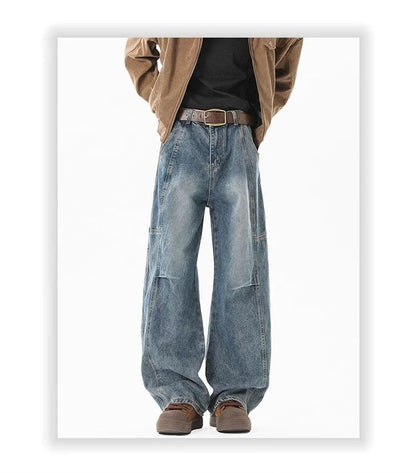 Otoño de los hombres de moda Hip Hop empalmado pantalones vaqueros holgados diseño plisado Casual pantalones vaqueros de pierna recta Y2K Vintage Streetwear jean