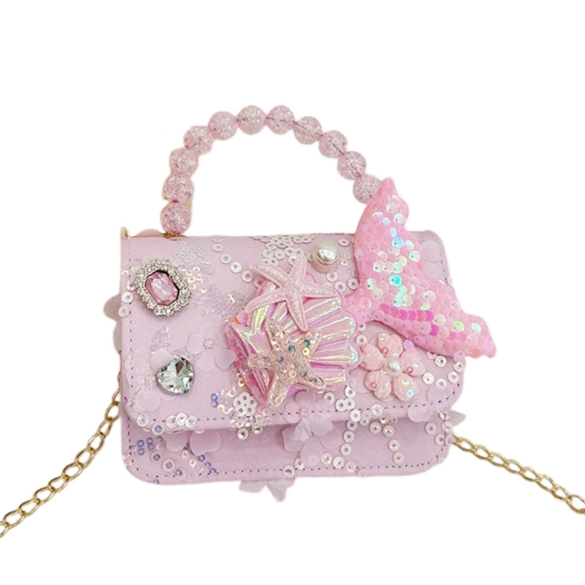 Bolso de Mano con Perlas para Niñas, Mini Bolso Bandolera, Estilo Moderno, para Regalo de Cumpleaños, Ligero, de Cuero PU