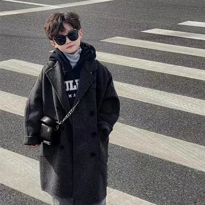 Ropa Infantil Coreana, Abrigo de Lana de Doble Cara para Niños y Niñas, Abrigo Largo de Lana Coreana, Abrigo de Algodón Imitación de Doble Cara
