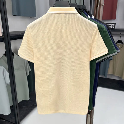Nueva Camiseta Polo de Verano para Hombre |   Cuello en V con Rayas |   Camiseta de Manga Corta, Transpirable y Ajustada